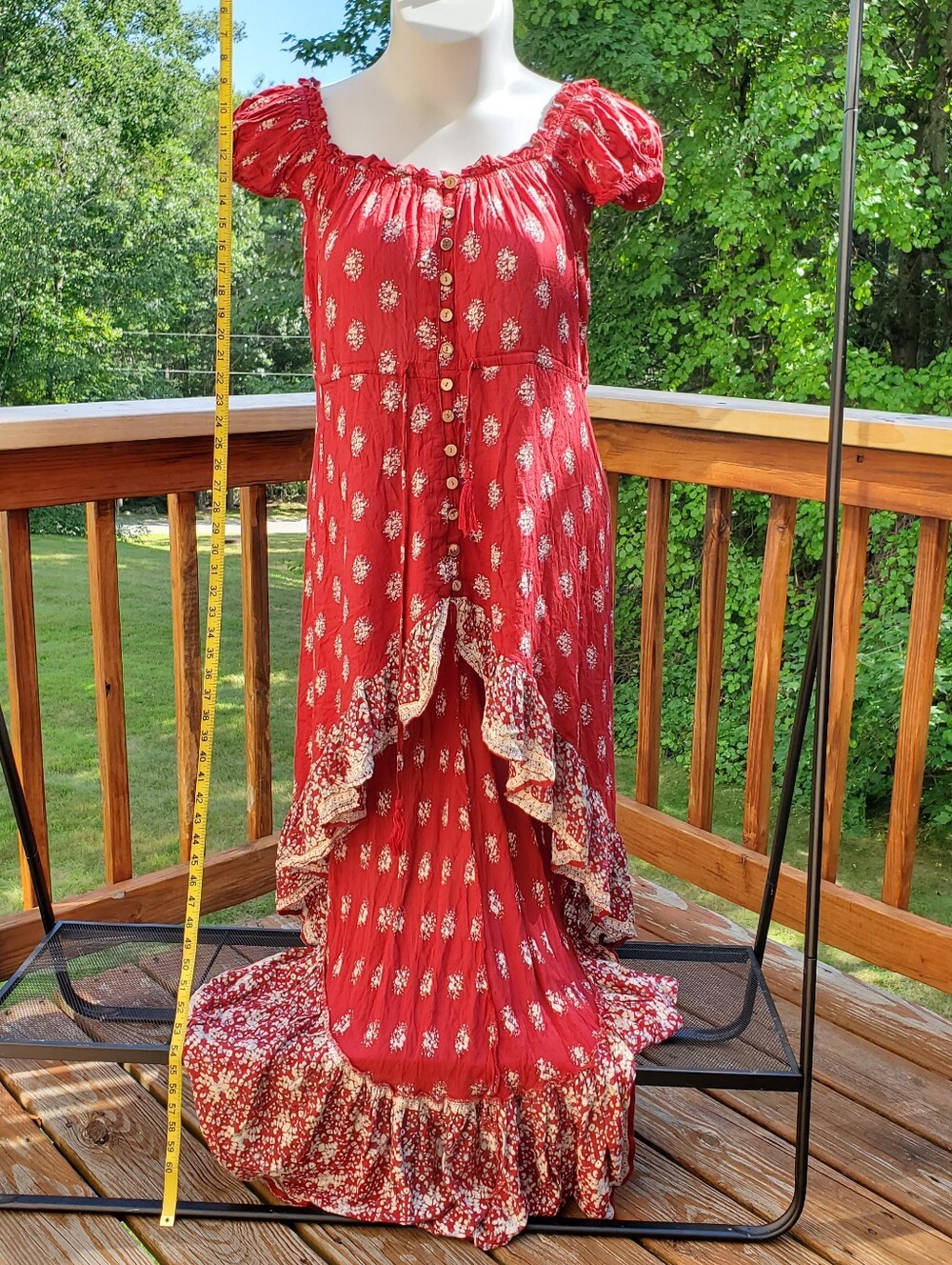 Vintage Havana Red High-Low Bohemian Tiered Maxi Dress
